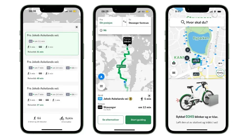 Screenshots from the Kolumbus app