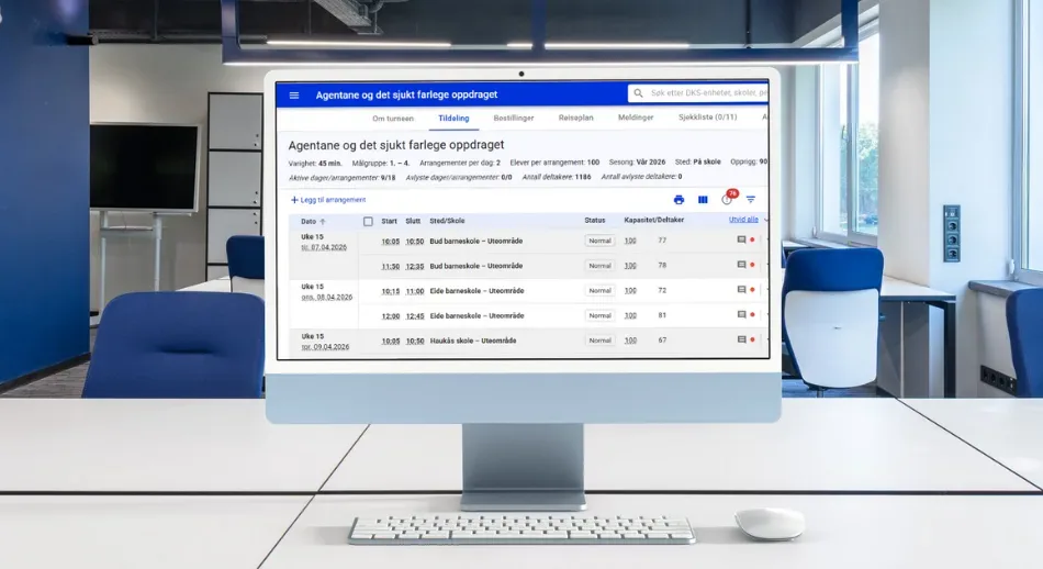 Kulturtanken's portal for DKS tours and allocation shown on a screen
